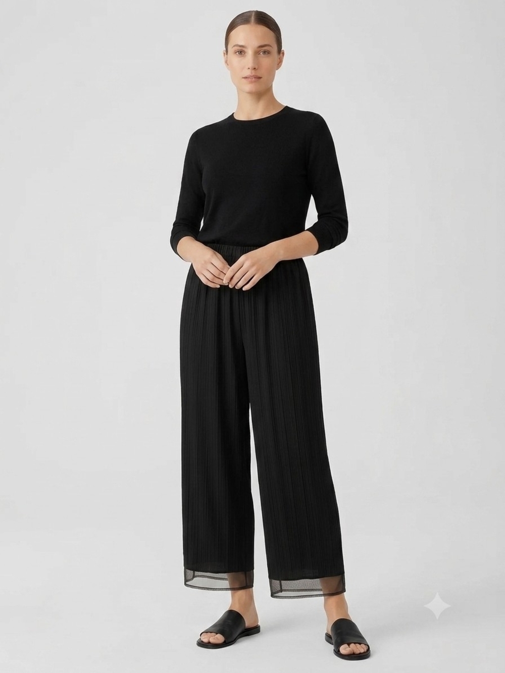VTG Tradition Black Chiffon Split Palazzo Pants High Slit Wide Leg Size XL - Picture 8 of 9